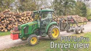 POV/driver view - Vyvážení borovice s John Deere 3038R & Vahva Jussi 2000+ 400