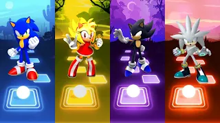 Sonic The Hedgehog 🆚 Super Amy Rose 🆚 Dark Sonic 🆚 Silver Sonic | Sonic Tiles Hop EDM Rush