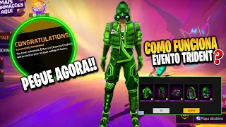 COMO COMPLETAR O EVENTO TRIDENT E PEGAR SKIN GRÁTIS, COMO FUNCIONA? CODIGUIN - NOVIDADES FREE FIRE