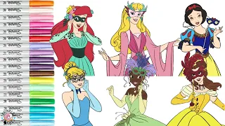 Disney Princess Coloring Book Compilation Ariel Aurora Tiana Belle Cinderella and Snow White