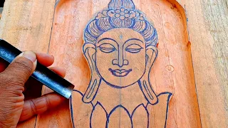 Beautiful Buddha face wood carving