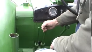 Starting a 1958 John Deere 820 two cylinder diesel tractor