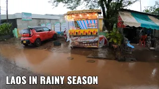 Rainy season in Laos | Unseen streets in Laos | Walking Tour 4k60fps