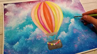 Daily challenge #307 How to Paint a Hot Air Balloon Flying in the Galaxy Sky | Acrylic Painting