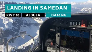 Approach SAMEDAN (Engadin Airport, LSZS) via VFR Route Albula for Runway 03, DA40 NG, incl. ATC