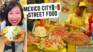 BEST MEXICAN STREET FOOD in Coyoacan Market, Mexico City | Tasty TOSTADAS + CORN FUNGUS quesadillas