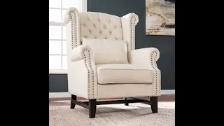 Southern Enterprises Ashington Beige Upholstered Wingback Chair - The Classy Home