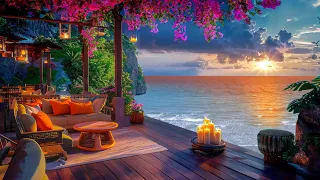 Tropical Music Harmony ~ Positive Jazz🌊Outdoor Beach Coffee Shop Ambience Enhanced by Calming Ocean