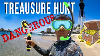 Treasure Hunting at Dangerous Lighthouse Beach with Underwater Metal Detector