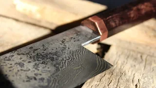 Japanese Nakiri knife from Damascus steel ~ Handforged using a flypress