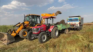 New JCB 3dx Loading Mud in mahindra 275 TATA 2518 Tipper Mahindra NOVO 605 stuck in mud Dump Truck