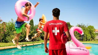 Scaredy Cat Lifeguard! SHK Swimming Pool Challenges Compilation