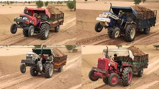 Arjun & Eicher & Swaraj & Mahindra Tractors Pulling Full loaded Trolley of soil