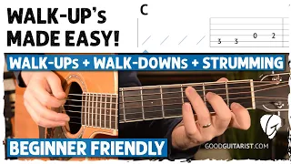 Add WALK-DOWNS and WALK-UPS to EASY Chords & Strumming | WALKING BASSLINE Guitar Tutorial + Lesson