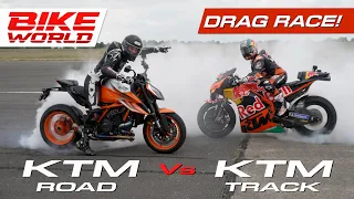 Carwow Drag Race | KTM MotoGP bike vs KTM Super Duke R Evo vs Porsche 911 Turbo S