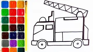 Drawing, coloring. Drawing lessons for children. How to draw a fire truck.Малювання, розмальовка.