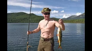 New holiday images of vladimir Putin in outdoor pursuits in Siberia, bare chest ,fishing