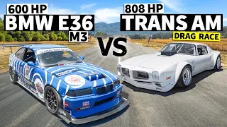 Hand-built widebody 808hp TRANS AM vs Time Attack E36 M3 // THIS vs THAT