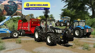 4 NEW HOLLAND working at the Farm - Logitech G29 gameplay | Farming Simulator 19