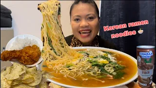 Asmr Spicy Ramen Noodles With Veggies fried chicken + Rice mukbang