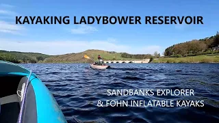 Inflatable Kayaking on Ladybower Reservoir. Sandbanks Explorer & Fohn Dropstich Kayaks