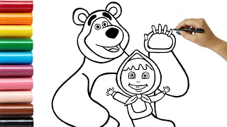 Drawing and Coloring Masha With The Bear 👧🏻🐻 | Drawing for kids and toddlers | Coloring Pages