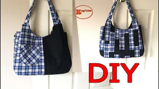 2 IN 1 REVERSIBLE BAG | TRANSFORM OLD CLOTHES INTO HANDBAG | UPCYCLING OLD SHIRT IDEAS