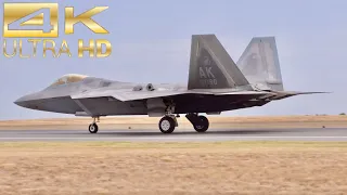 [4K] USAF F-22 Raptor, F/A-18 Hornet and F-35A display at the 2019 Avalon Airshow (RAAF and USAF)