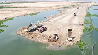 Greatest Moments Best Techniques Operator Bulldozer Wheel Loader Pushing Rock Into Water