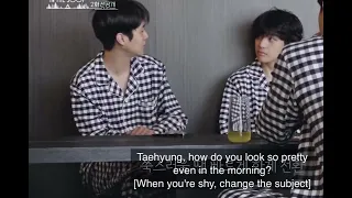 Wooshik telling taehyung looks so pretty even when he just wake up 🥹 so true💜🥺