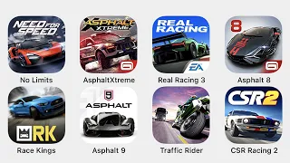 Need For Speed No Limits, Asphalt X Treme, Real Racing 3, Asphalt 8, Race Kings, Asphalt 9