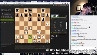 Andrew Tang (penguingm1) pulls a nasty move to steal a piece from world champion Magnus Carlsen