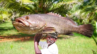 GIANT HAMOUR FISH PAKODA RECIPE  | பண்டாரி மீனில் ருசியான பக்கோடா | BIG FISH CUTTING SKIL | GRANDPA