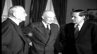 The President talks with Secretary of State John Foster Dulles and another offici...HD Stock Footage