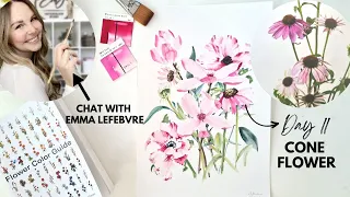 Flower Color Guide Summer Paint Party | Day 11: PINK Cone Flower and chat with Emma Lefebvre