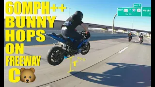 Motorcycle Bunny Hops on Freeway