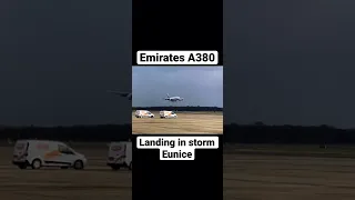 Very windy and shaky A380 landing in storm Eunice