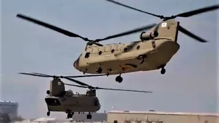 US Army Boeing CH 47 Chinook Helicopters Taking Off