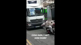 Stubborn man in mobility scooter blocks traffic to get his meal #Shorts