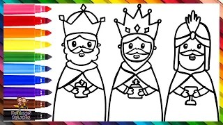 Dibuja y Colorea A Los Tres Reyes Magos 🤴🤴👳🌟🐫 Dibujos Para Niños