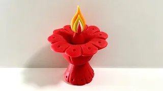 ♥️ Clay time - how to make Red Diwali diya/ lamp | playdoh model craft tutorial. easy DIY