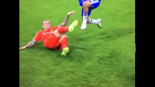 Diego Costa stepped on Skrtel's foot!
