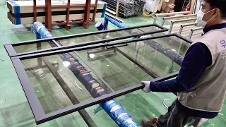 Process of Making Glass Partition Door. House Door Mass Production Plant