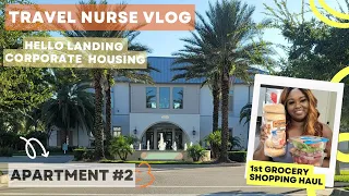 TRAVEL NURSE VLOG👩🏾‍⚕️//MOVED IN MY 2nd HELLO LANDING CORPORATE HOUSING APARTMENT//1ST GROCERY HAUL