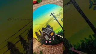 landscape painting on round canvas 🖼️#shorts #acrylicpainting #viralshorts