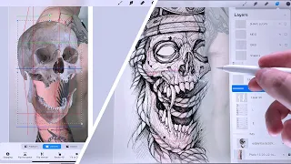 CREATIVE TATTOO PROCESS | Skull Samurai | Procreate Time lapse | Speed Drawing