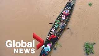 Monsoon floods in northeastern India destroy villages, displacing millions