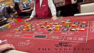 Stacking Chips Everywhere at The Venetian In Las Vegas Roulette Table!
