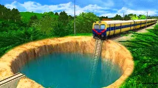 HIGHEST SPEED MEMU TRAIN PASSING INTO THE BIGGEST WATER GIANT PIT|▶️ Train Simulator|Raikworks|