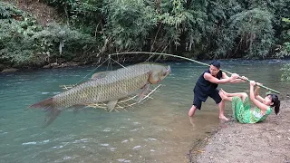 Full video: Solo Bushcraft & Fishing ! Survival In The Forest - LIVING OFF GRID